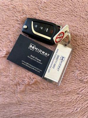 business card and car keys