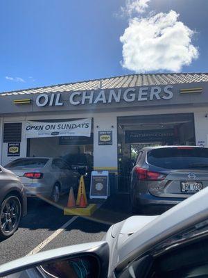 Service Bay Entrance: Left, for Safety Checks. Right, for Oil Changes.