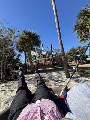 Swinging with the kiddos and enjoying the view of the pirate ship 11/24