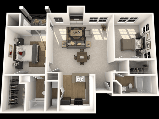 Louvre floor plan with 2 bedrooms, 2 bathrooms