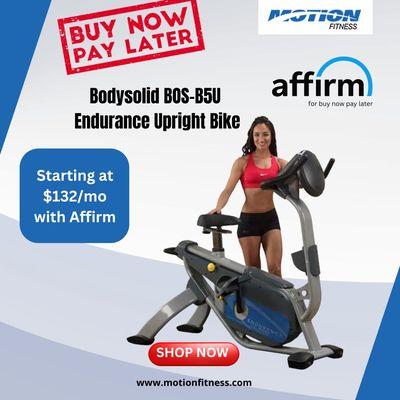 Level up your fitness game with the Bodysolid BOS-B5U Endurance Upright Bike! ‍ Buy now, pay later starting at $132/month with Affirm.