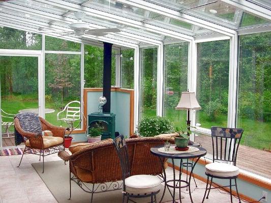 Sunroom with Corner Hearth