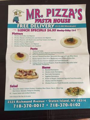 Lunch Specials Menu Monday-Friday 12-3 $6.95