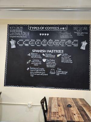 Types of coffee and Spanish pastries