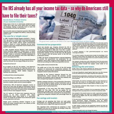 The IRS already has all your income tax data - so why do Americans still have to file their taxes?