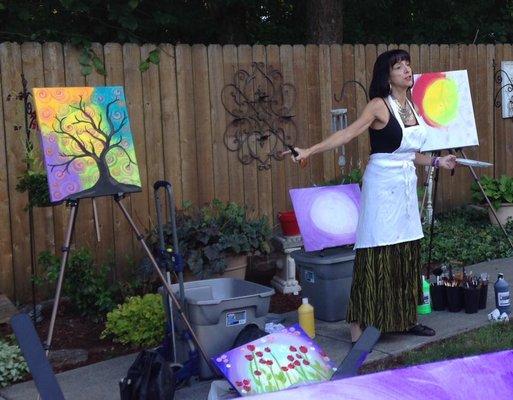 I'm teaching two paintings at once, at a private, backyard art-party.