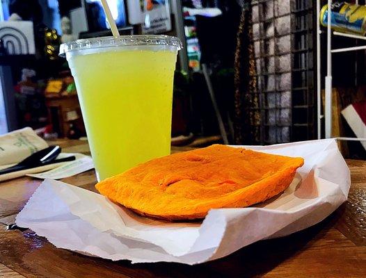 Pineapple-Coconut- Mint- Ginger Punch with a Spicy Beef Pattie!