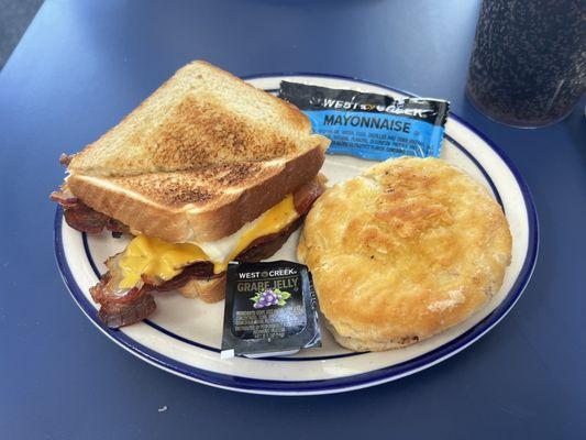 Bacon Egg and Cheese Breakfast Sandwich with a Biscuit