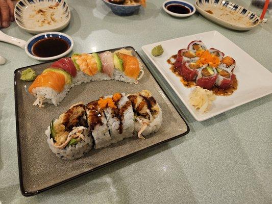 Rainbow (top left), Spider Roll (bottom left), Cherry Blossom (right)