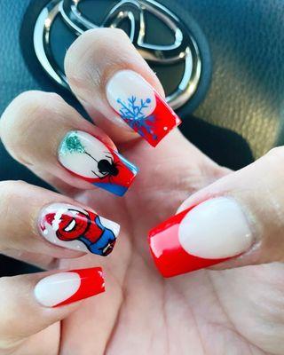 Christmas Spidey nails by Katie