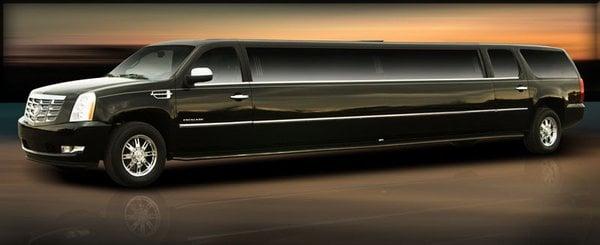 Cadillac Escalade SUV limousine with seating for 14 people.