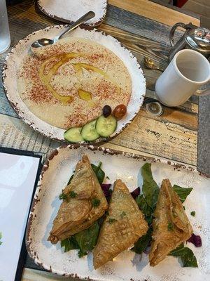 spanakopita and baba ganoush