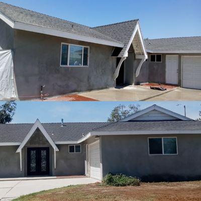 Skimming a plaster coat on the home makes for a smoother consistent stucco.