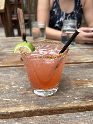 Margarita (they have so many flavors) with a spicy salted rim