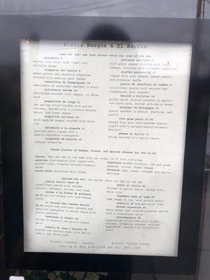 Menu posted outside