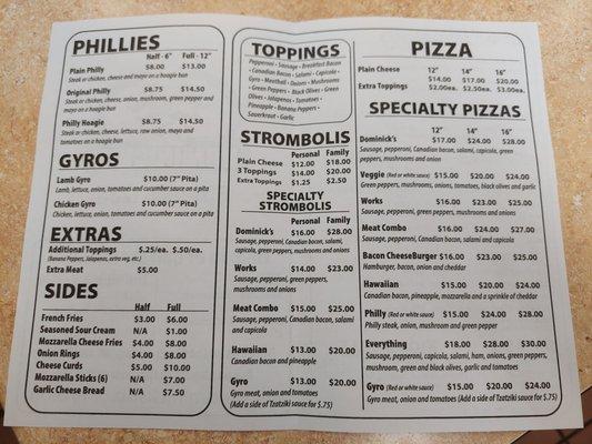 Inside menu