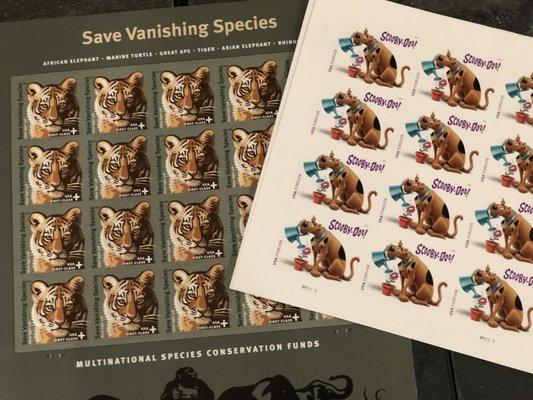 Stamps I bought today.  Scooby Doo and Tigers. (Save the Tigers!) 7.7.21