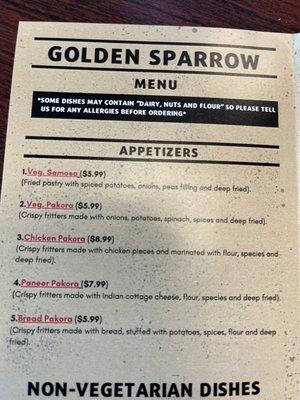 Appetizers Menu