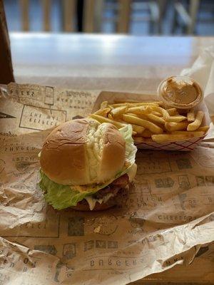 The Big Easy Burger with creole remoulade and fries