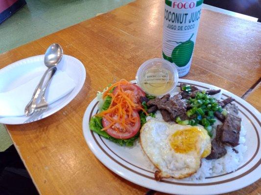 Grilled beef rice plates with fried egg