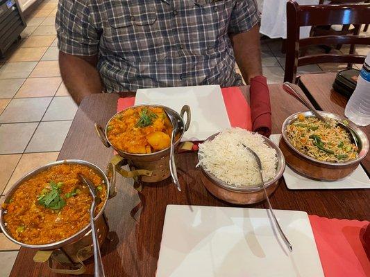 Aloo Gobi, eggplant & Vegetable Fried Rice