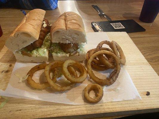 Ultimate fish sandwich and onion rings