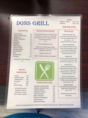 Front of menu