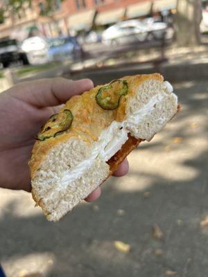 Jalapeño cheddar bagel and cream cheese