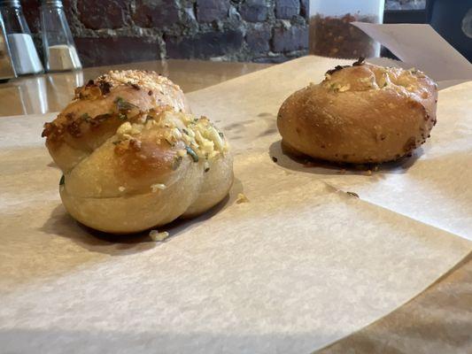 Pizza & garlic knots (shown)