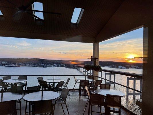 From inside the bar at sunset on January