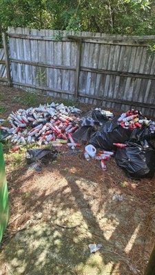 All the beer cans left behind by previous tenant cleaned