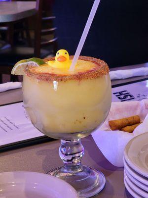 Rubber Duck mango margarita. Nice flavor but too many large ice chunks made it hard to drink.