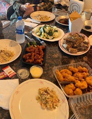 Center left: 13. General Tso's Chicken and right bottom: 33. Honey Walnut Prawn