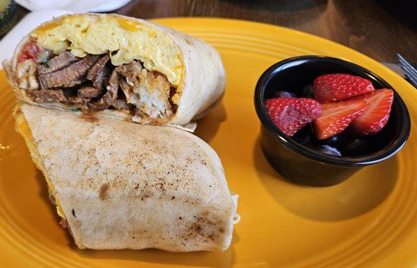 Breakfast burrito with carne asada