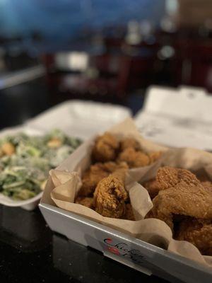 Caesar Salad with Fried Chicken and Lemon Honey Chicken