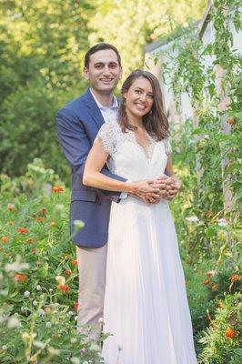 Wedding photos in the zinna patch