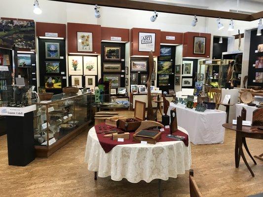 A view into the Gallery at Corrick's, featuring dozens of Sonoma County artists: painters, woodworkers, ceramicists, and more!