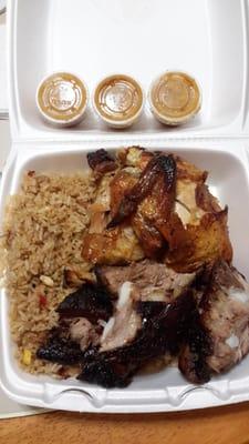 Pork fried rice, pork ribs, and rotisserie chicken #peruvianfood