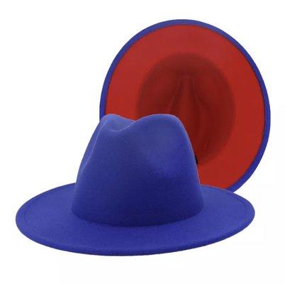 Royal blue and red bottom fedora hat