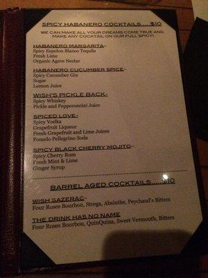 Cocktails menu