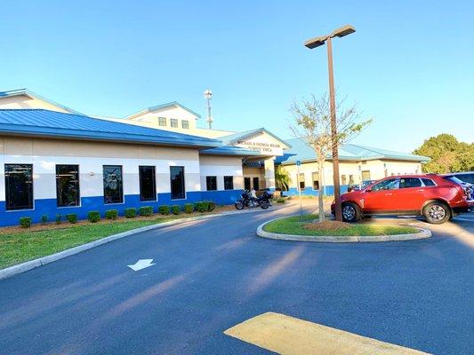 The front of the building on Center Road