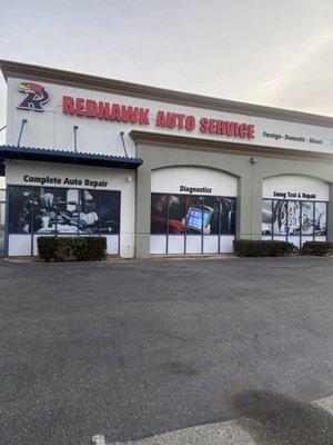 Side view of the Redhawk Auto Service- Murrieta building