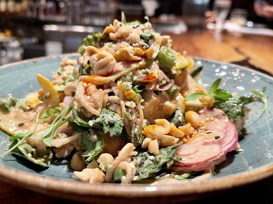 Summer squash & Radish salad ($15) peanut, tahini, fried tofu, herbs