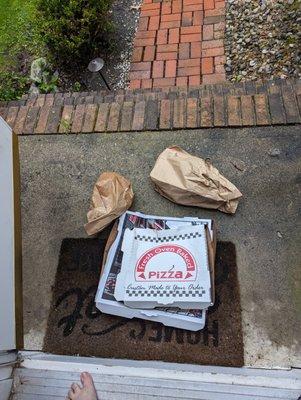 "Rang" the door bell one time and left the food out in the rain. Hefty tip. No knock, no second ring, no phone call. No apology. Don't go.