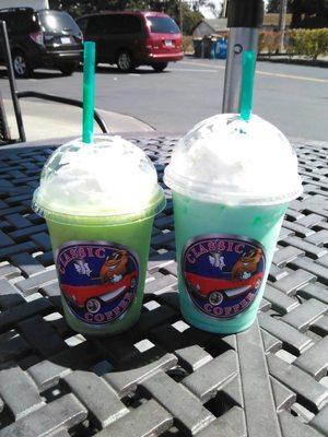 Green apple smoothie and Coconut lime Italian soda