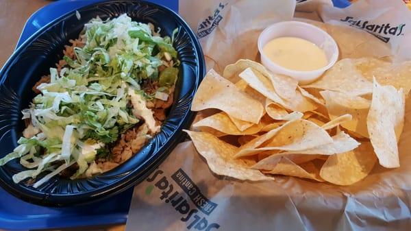 Mmmm...chicken bowl, chips & queso!