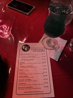 Menu and Margarita