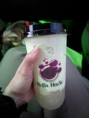 Honeydew smoothie with lychee jelly