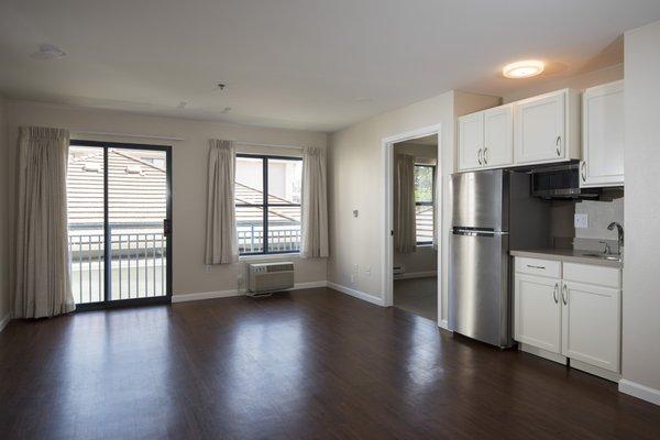 Apartment kitchen and living area