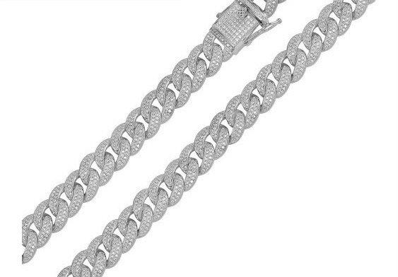 Sterling Silver 925 Rhodium Plated CZ Encrusted Curb Chains 8.9mm... 7" - 30" length available. $164 - $640